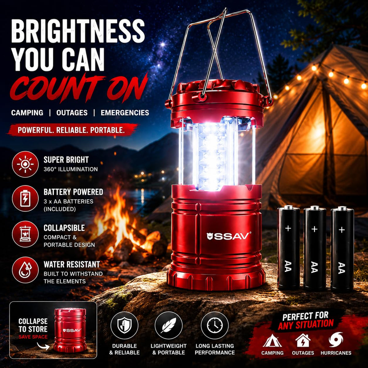 2 Pack Battery Powered LED Camping Lanterns (2 Pack Red)