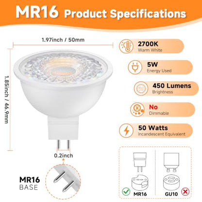 MR16 LED Bulbs 50W Halogen Equivalent (Warm White)