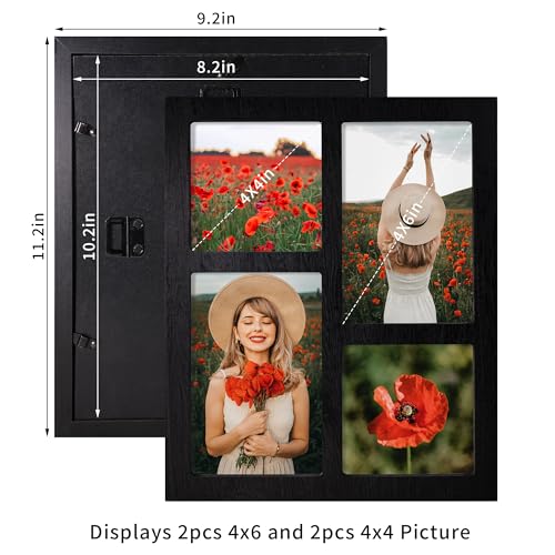 Picture Frame Collage 4x6 and 4x4 Photos Display (Rustic Black / 9.2x11.2in (1Pack))