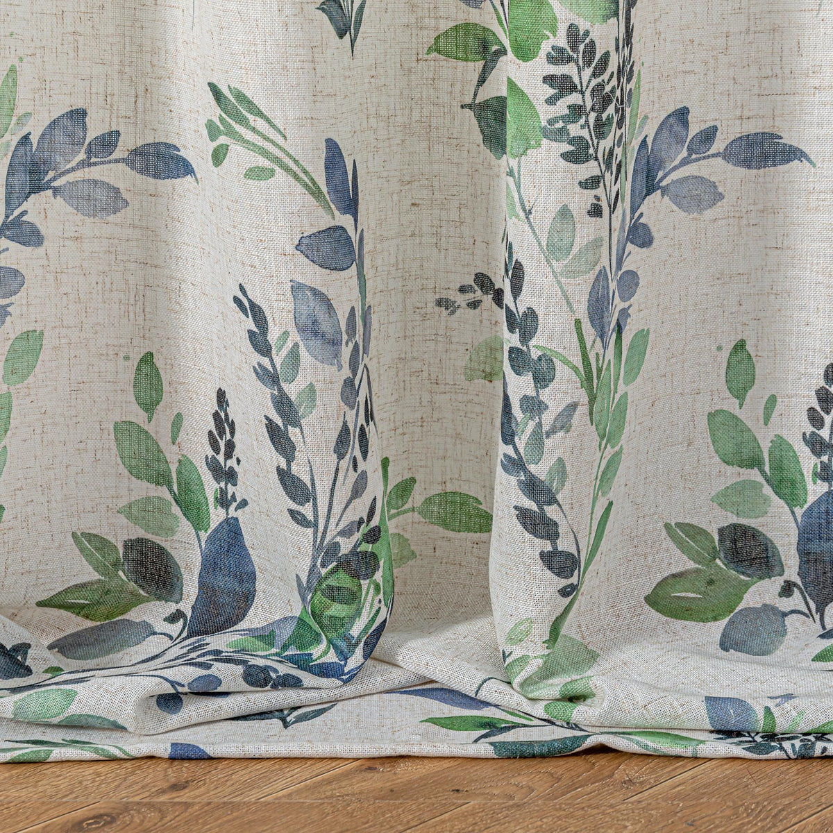 Floral Linen Curtains 90 inch Long 2 Panels Set Leaf Patterned Semi Sheer Light Filtering Privacy Farmhouse Grommet Drapes for Living Room Bedroom (B-green / 52"W x 90"L (Pack of 2))