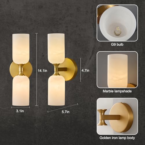 14" Alabaster Wall Sconces Gold Vanity Light 3000K Warm White