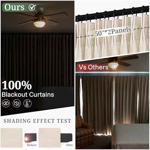 Extra Long 132 Inch Natural Linen Blackout Heavy Large Curtains 2 Panels for Rustic Living Room High Ceiling to Floor Windows (Natural / 50"W x 132"L (Pack of 2))