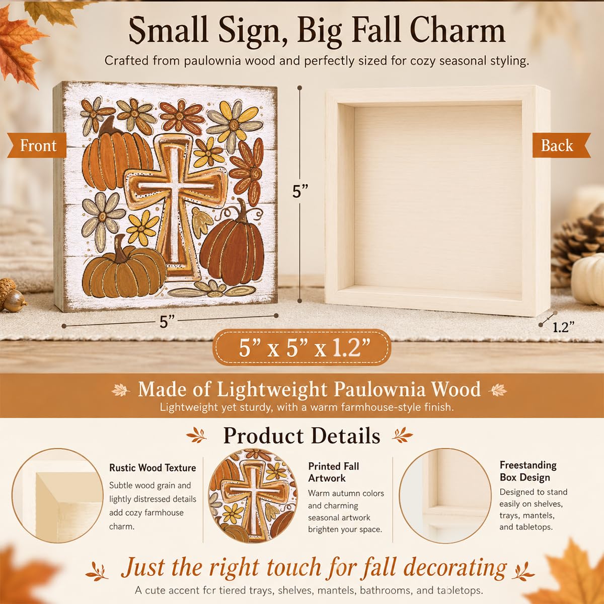 Fall Decorations for Home Christian Cross Pumpkin Sign Fall Decor (FALL71)
