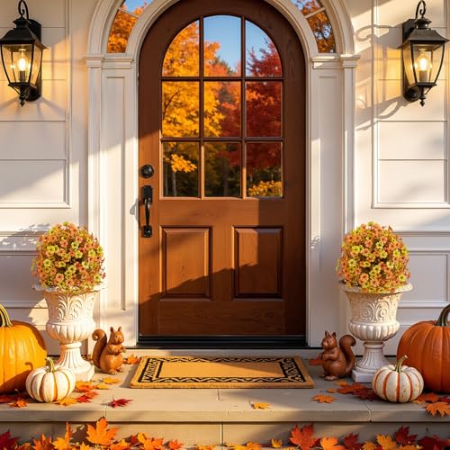 2Pcs Artificial Fall Topiary Ball Flowers for Outdoors (Orange Yellow)
