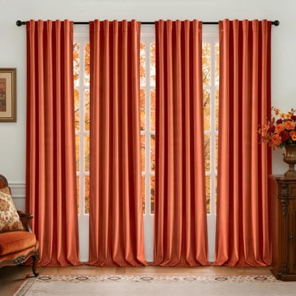 Fall Burnt Orange Velvet Curtains 4 Panels Set Back Tab 40" x 96" (Burnt Orange / 40"W x 96"L (Pack of 4))