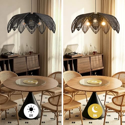 Boho Rattan Chandeliers Light Fixture Hand Woven Wicker Pendant Light Coastal Hanging Pendant Light for Living Dining Room Kitchen Island