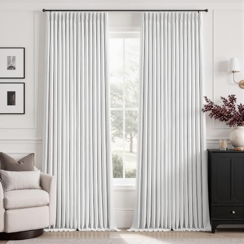 Snow White Pleated Linen 100% Blackout Curtains 100 Inches Long for Bedroom (Snow White / 50"W x 100"L (Pack of 2))