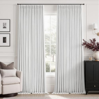 Snow White Pleated Linen 100% Blackout Curtains 100 Inches Long for Bedroom (Snow White / 50"W x 100"L (Pack of 2))