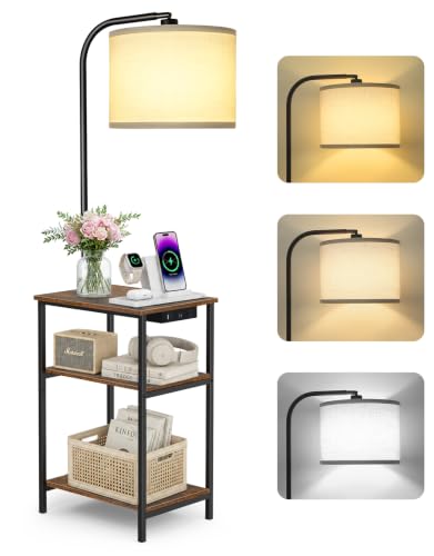 Floor Lamp with Side Table & Charging Station