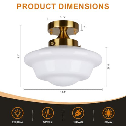 Semi Flush Mount Ceiling Light Modern Schoolhouse Ceiling Light Fixture Milk White Glass Flush Mount Light for Hallway Bedroom Kitchen Living Room