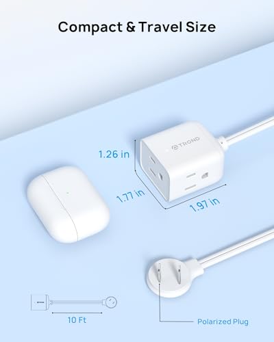 2 Prong to 3 Prong Extension Cord 10ft (10 ft / Rightward 2 Prong / White)