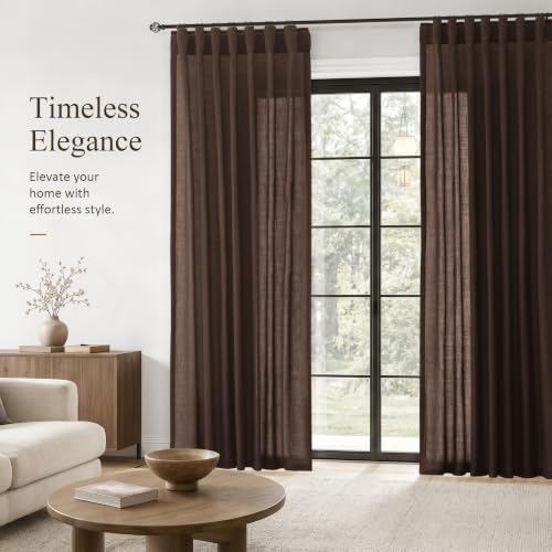 Coffee Linen Curtains 84 Inches Long 2 Panels for Living Room (Coffee / 50"W x 84"L (Pack of 2))
