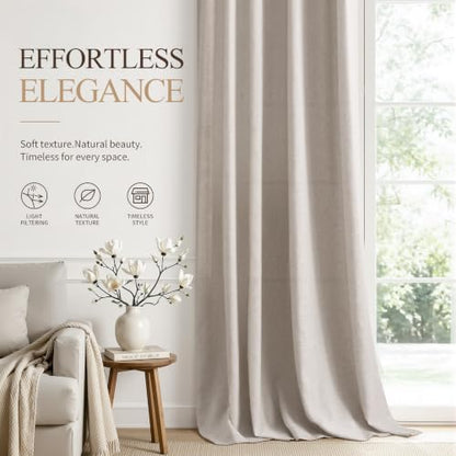 Oatmeal Linen Curtains 120 Inches Long for Living Room 2 Panels (Oatmeal / 52"W x 120"L (Pack of 2))