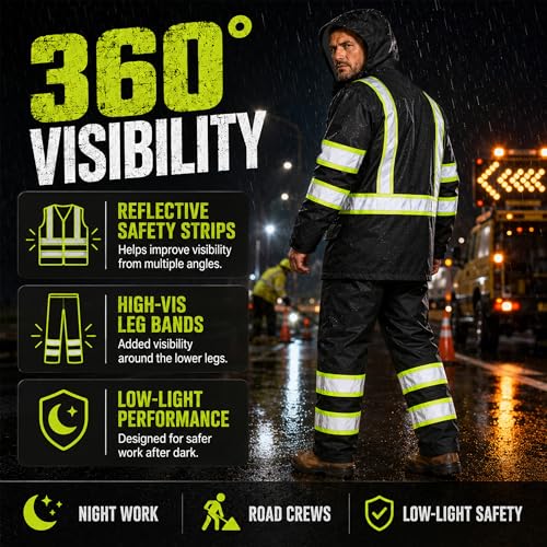 Reflective Rain Suits for Men Waterproof High Visibility Rain Gear