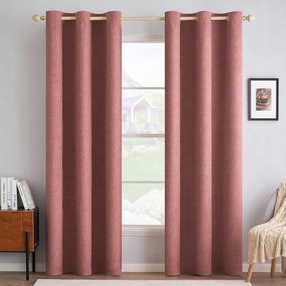 100% Blackout Linen Curtains for Bedroom 42x90 Inches Dusty Rose (Dusty Rose / 42"W x 90"L (Pack of 2))