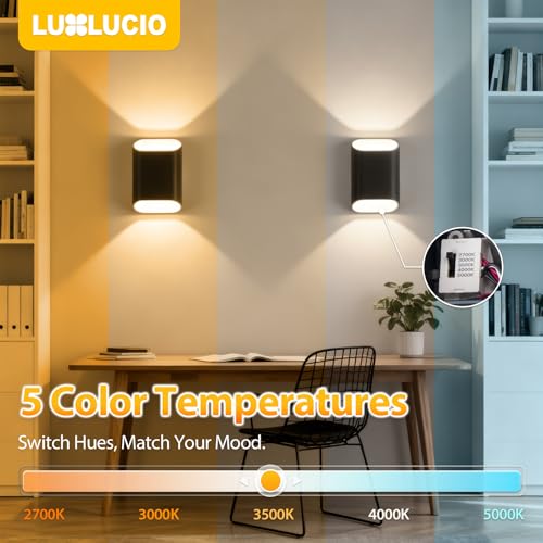 Black Up & Down Modern Indoor Outdoor LED Wall Sconce (Black&Gold / 1 pack)