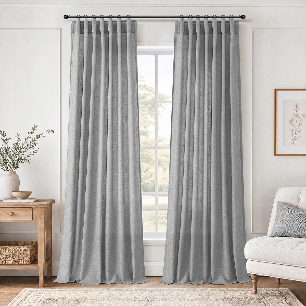 Grey Linen Curtains 120 Inches Long 2 Panels Drapes for Living Room (Grey / 50"W x 120"L (Pack of 2))