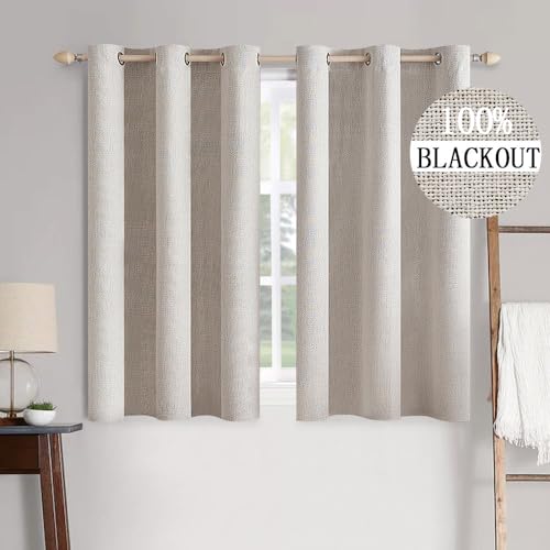 100% Blackout Linen Curtains for Bedroom 42x63 Inches Ivory (Ivory / 42"W x 63"L (Pack of 2))
