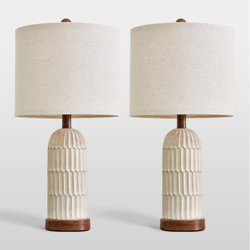 Table Lamp Set of 2 for Bedroom Living Room with USB A+C Charging Ports Modern Farmhouse Bedside End Lamps Rustic Nightstand Lamps