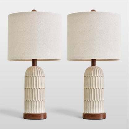 Table Lamp Set of 2 for Bedroom Living Room with USB A+C Charging Ports Modern Farmhouse Bedside End Lamps Rustic Nightstand Lamps
