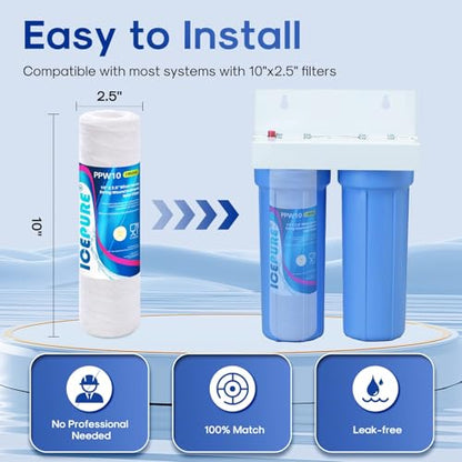 5 Micron 10" x 2.5" String Wound Sediment Water Filter Cartridge for Well filter Universal Replacement for Any 10 inch RO Unit