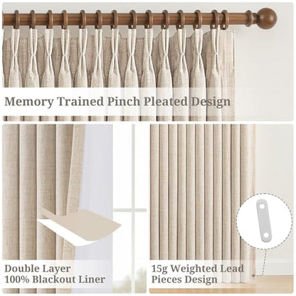 Pinch Pleated 90 Inch Natural Linen Blackout Curtains 2 Panels Set for Living (Natural / 50"W x 90"L (Pack of 2))