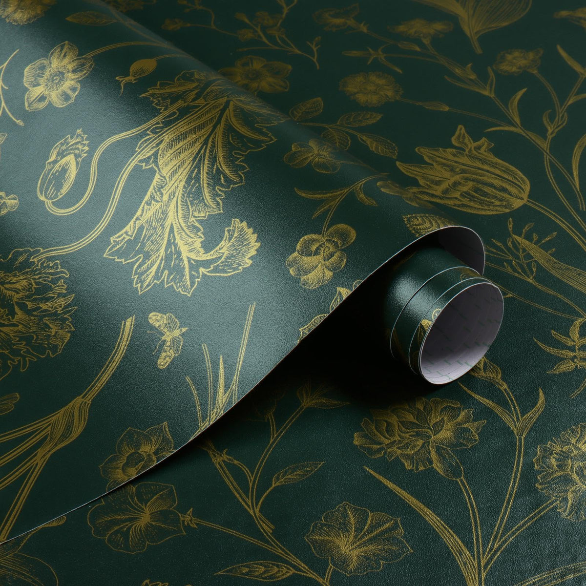 Dark Green and Gold Floral Peel and Stick Wallpaper 17in x118in (Green/Gold / 17.3" x 118.1")