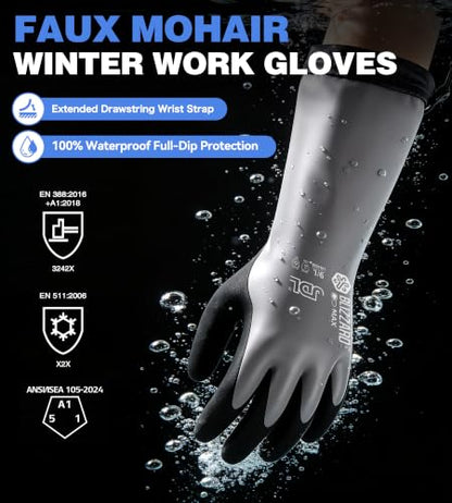 15" Faux Mohair 100% Waterproof Winter Work Gloves Extra Warm