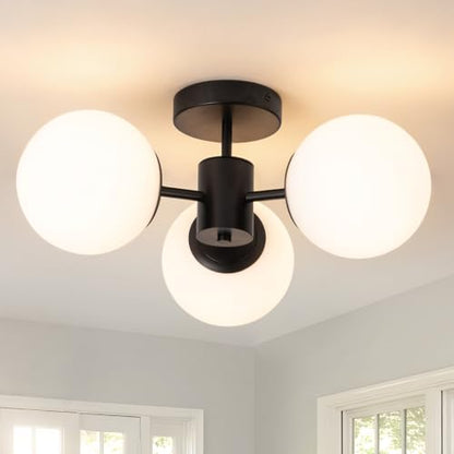 Mid Century Modern Black Semi Flush Mount Ceiling Lights (Black)