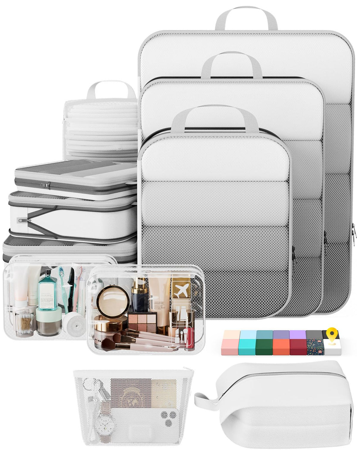 Compression Packing Cubes for Travel Essentials (White / 11 set)