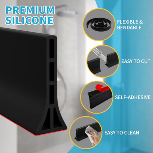 3.8'' High Shower Threshold Water Dam 39 Inch Collapsible Self Adhesive Shower Water Splash Guard Shower Water Blocker Wet and Dry Separation for Bathroom
