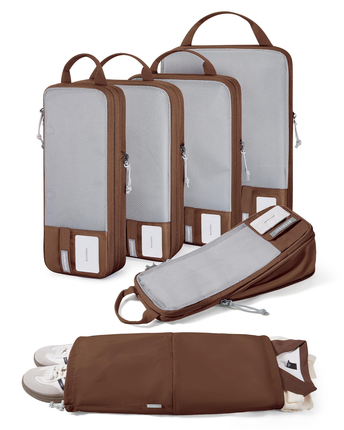 6 Set Compression Packing Cubes for Travel (Chocolate / Set of 6)