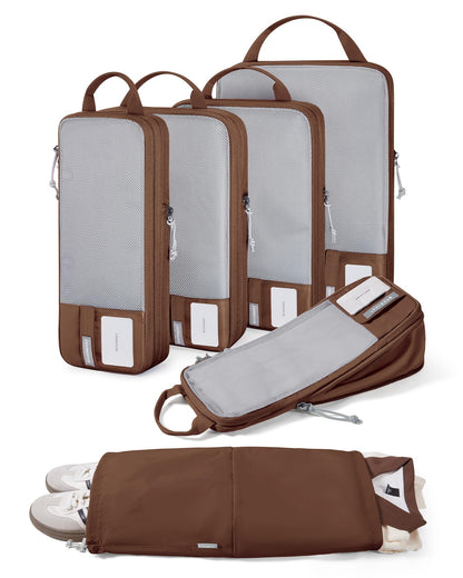 6 Set Compression Packing Cubes for Travel (Chocolate / Set of 6)