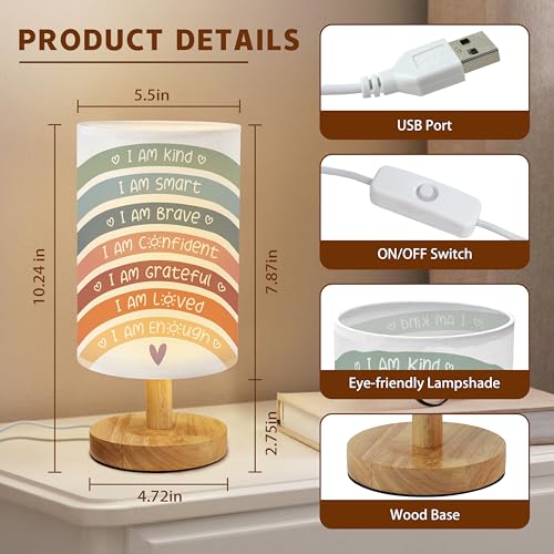 Boho Rainbow Table Lamp for Bedroom with USB Port Kids Positive Affirmation Inspirational Home Decor for Living Room Dorm Classroom Desk