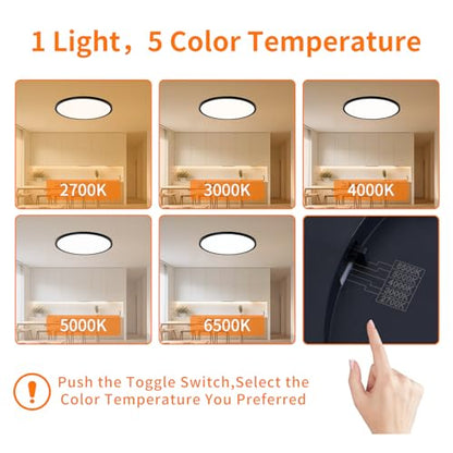 6PK 12inch Dimmable LED Flush Mount Ceiling Light (Black / 12 inch)