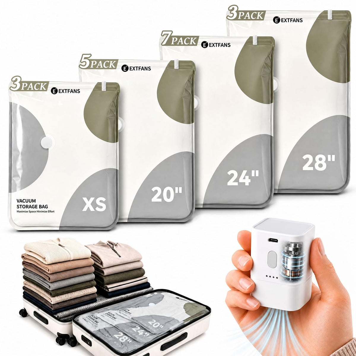18 Pack Travel Vacuum Bags with Electric Pump