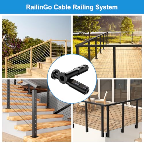 1 8" Cable Railing Kit Hardware Swageless Invisible Cable Railing Tensioner for 2"x2" Wood Post & Metal Post T316 Steel Stainless Deck Cable Railing System