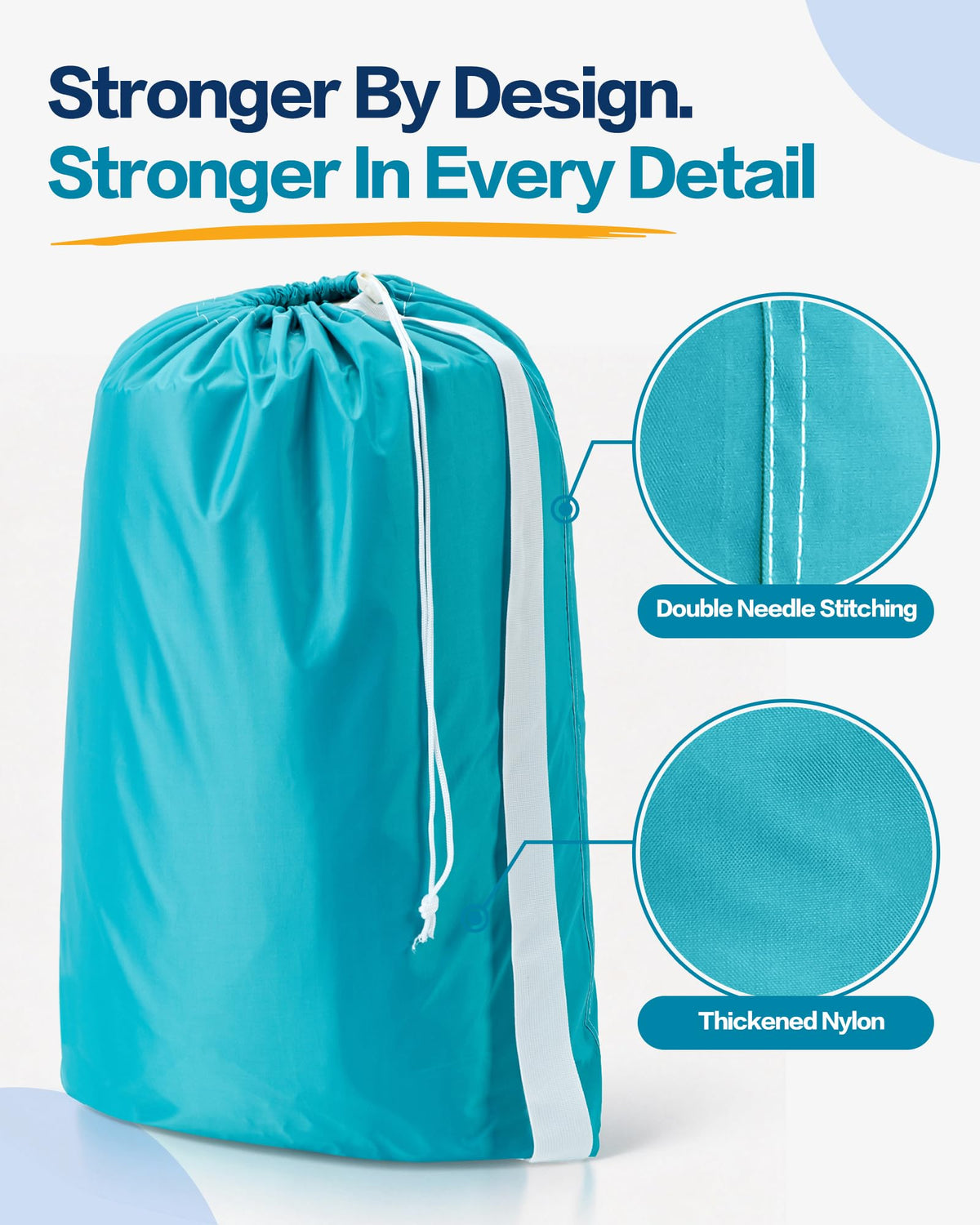 2 Pack XL Nylon Laundry Bag with Strap ((2 pack) Grey and Sky Blue)
