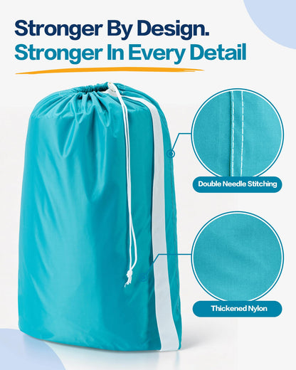 2 Pack XL Nylon Laundry Bag with Strap ((2 pack) Grey and Sky Blue)
