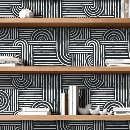 Geometric Peel and Stick Wallpaper Modern Mid Century Geometric Abstract Wall Paper