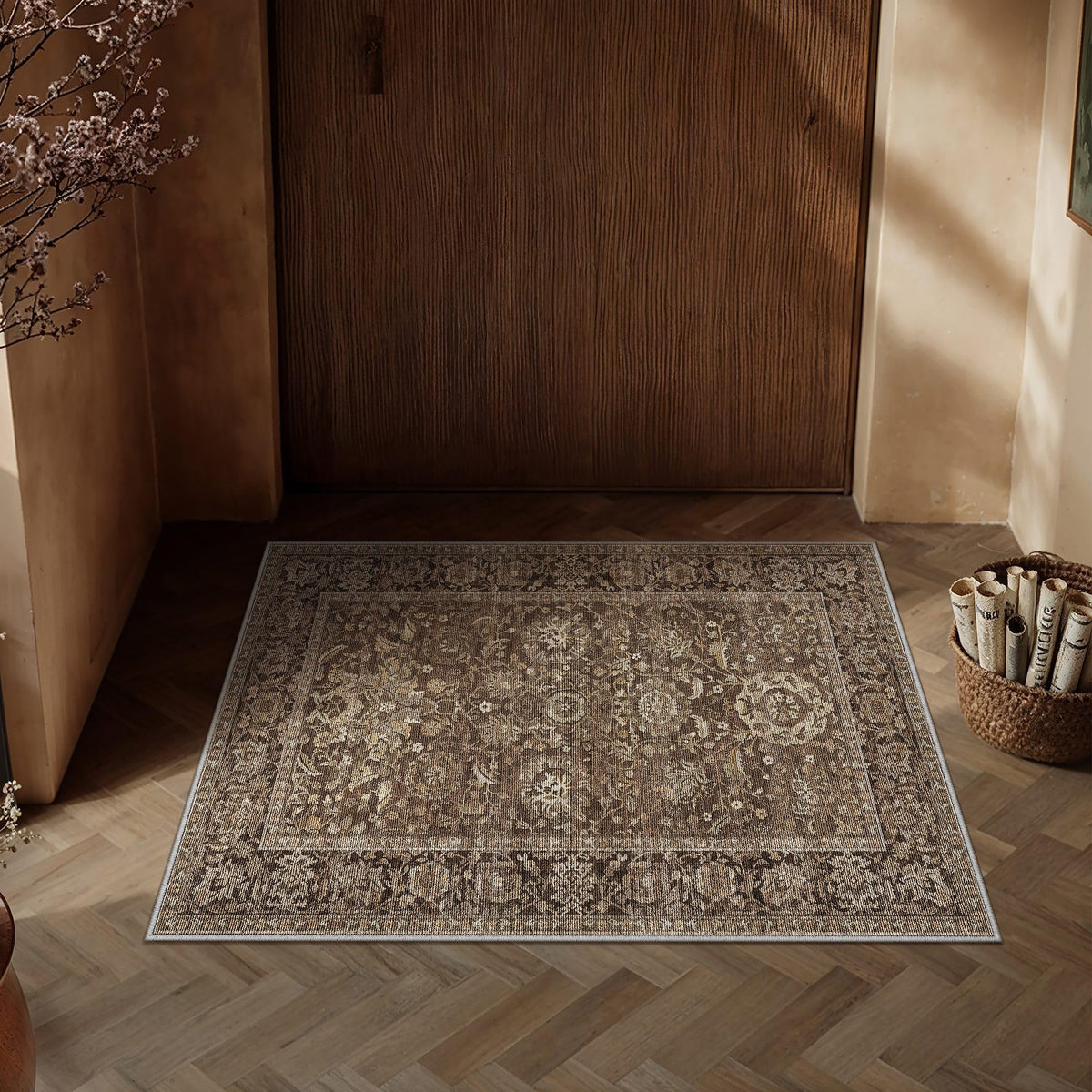 Entryway Area Rugs 2x3 Brown Vintage Rug (Retro | Brown / 2' x 3' (Rectangular))