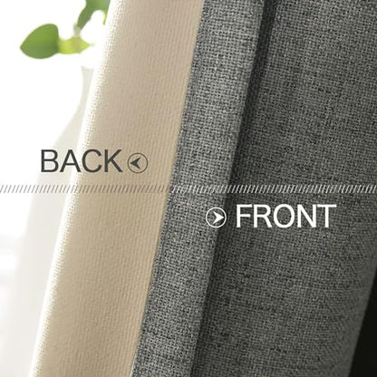 100% Blackout Linen Curtains for Bedroom 52x45 Inches Dark Grey (Dark Grey / 52"W x 45"L (Pack of 2))