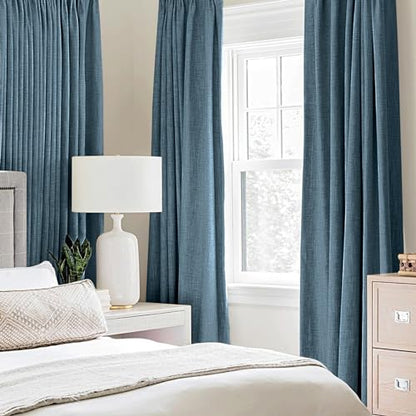 100% Blackout Linen Curtains for Bedroom 52x63 Inches Dusty Blue (Dusty Blue / 52"W x 63"L (Pack of 2))