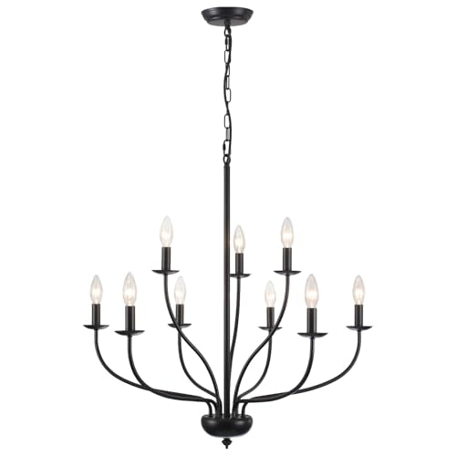 12 Light Black Farmhouse Chandelier