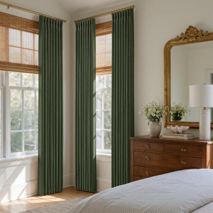 Olive Green Pleated Linen Blackout 102 Inch Loden Curtains for Living Room (Loden / 50"W x 102"L (Pack of 2))