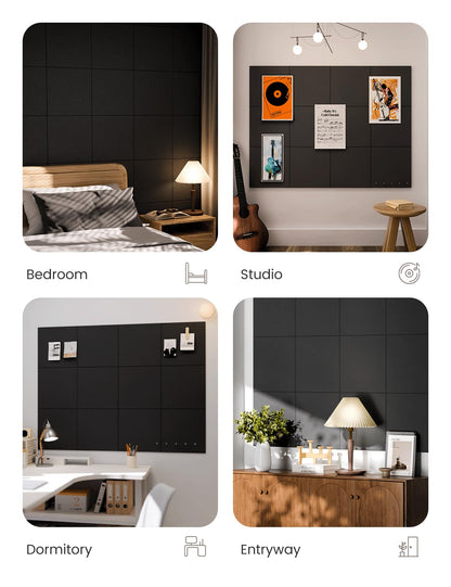 Felt Bulletin Board & Cork Board Alternative 48'' x 36'' (Black-1 / Solid tile 12-pack)