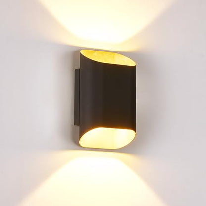 Black Up & Down Modern Indoor Outdoor LED Wall Sconce (Black&Gold / 1 pack)