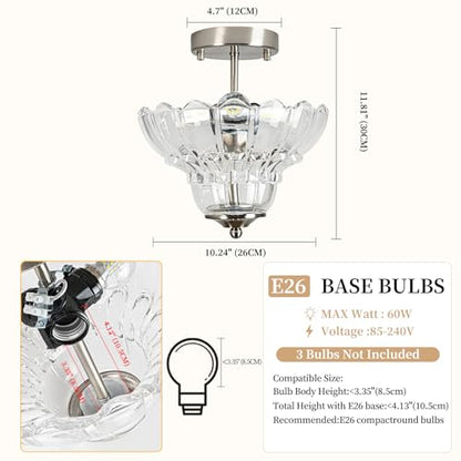 Semi Flush Mount Light with Floral Shade