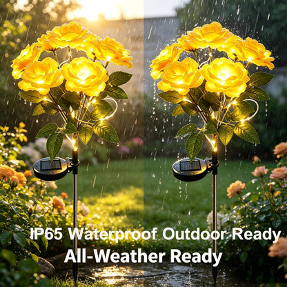Solar 7 Head Rose Flower Lights Outdoor (Yellow)