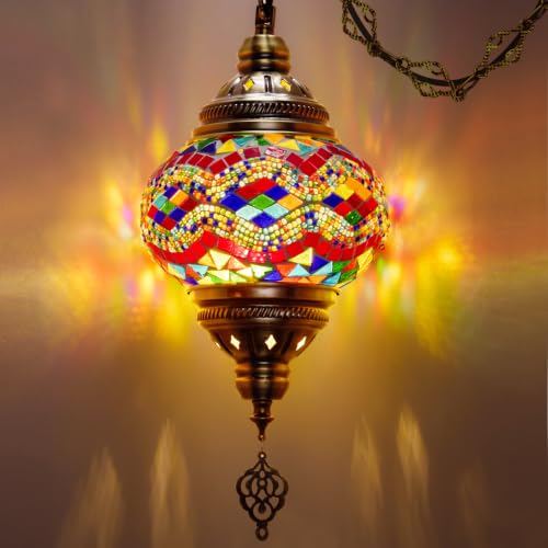 7.2" D Turkish Moroccan Mosaic Hanging Pendant Lamp Plug